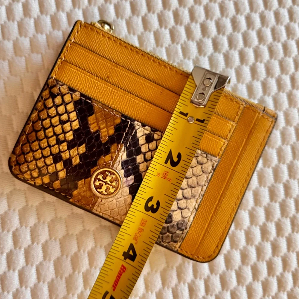TORY BURCH Mustard Yellow & Snakeskin Card Holder Zipper Wallet
